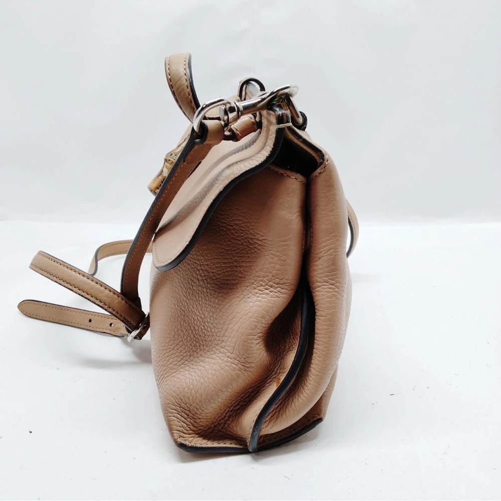 GUCCI Bamboo Turn-Lock Beige Leather Top Handle Front Flap Closure Shoulder Bag - Picture 3 of 9